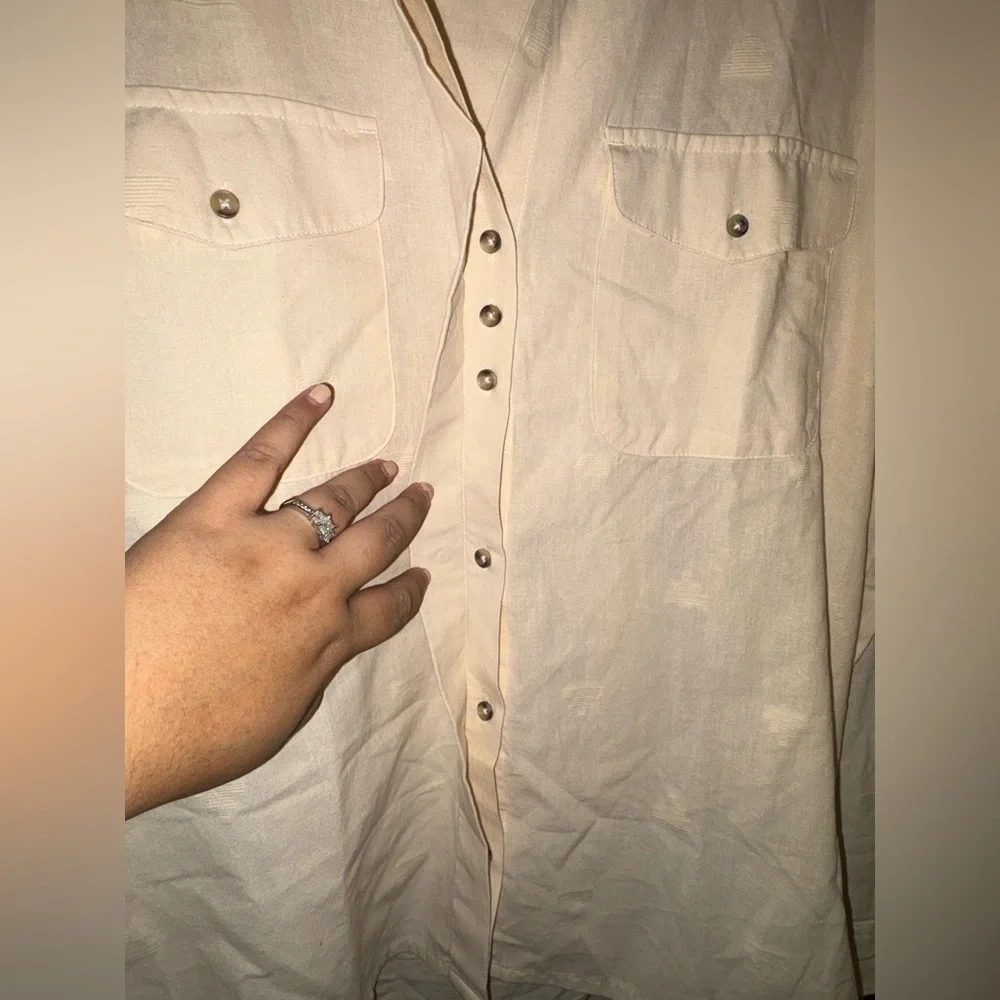 Prana Womens Cream Button Down Shirt Large - Picture 3 of 8
